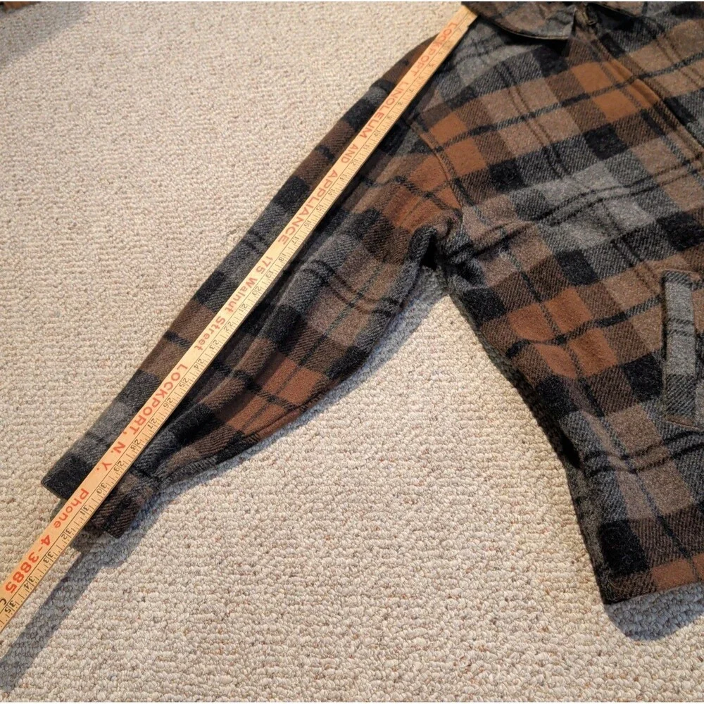 Vintage J Crew Wool Blend Plaid Jacket Mens L Brown Gray Full Zip Outdoor